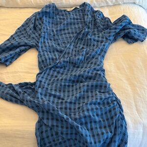 Zara Blue Checkered Wrap Dress
